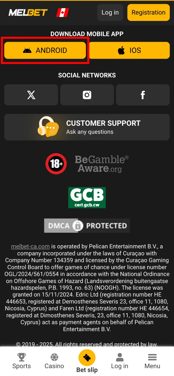 Access Melbet app from the main screen.