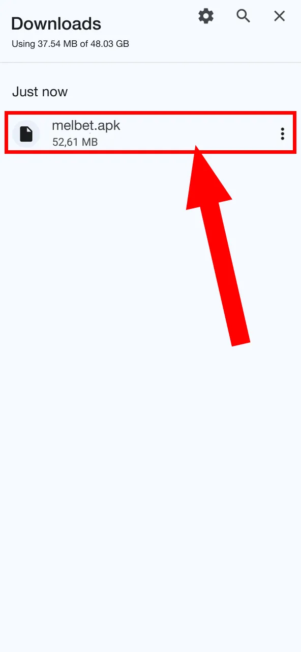 Wait for the Melbet download to complete.