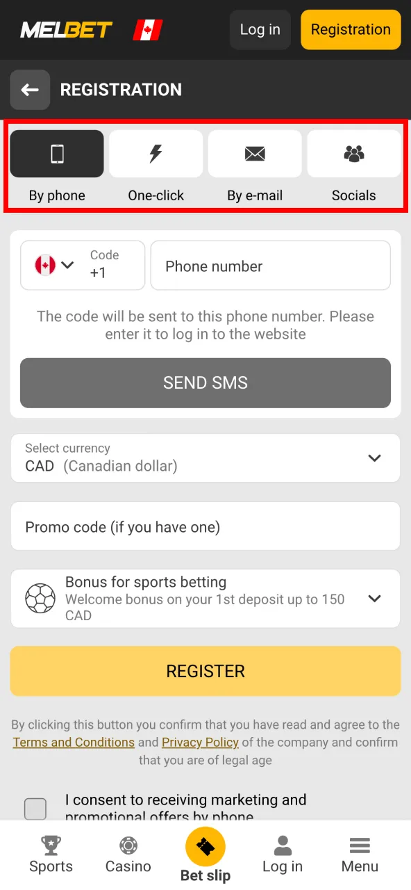 Choose your way to join Melbet.