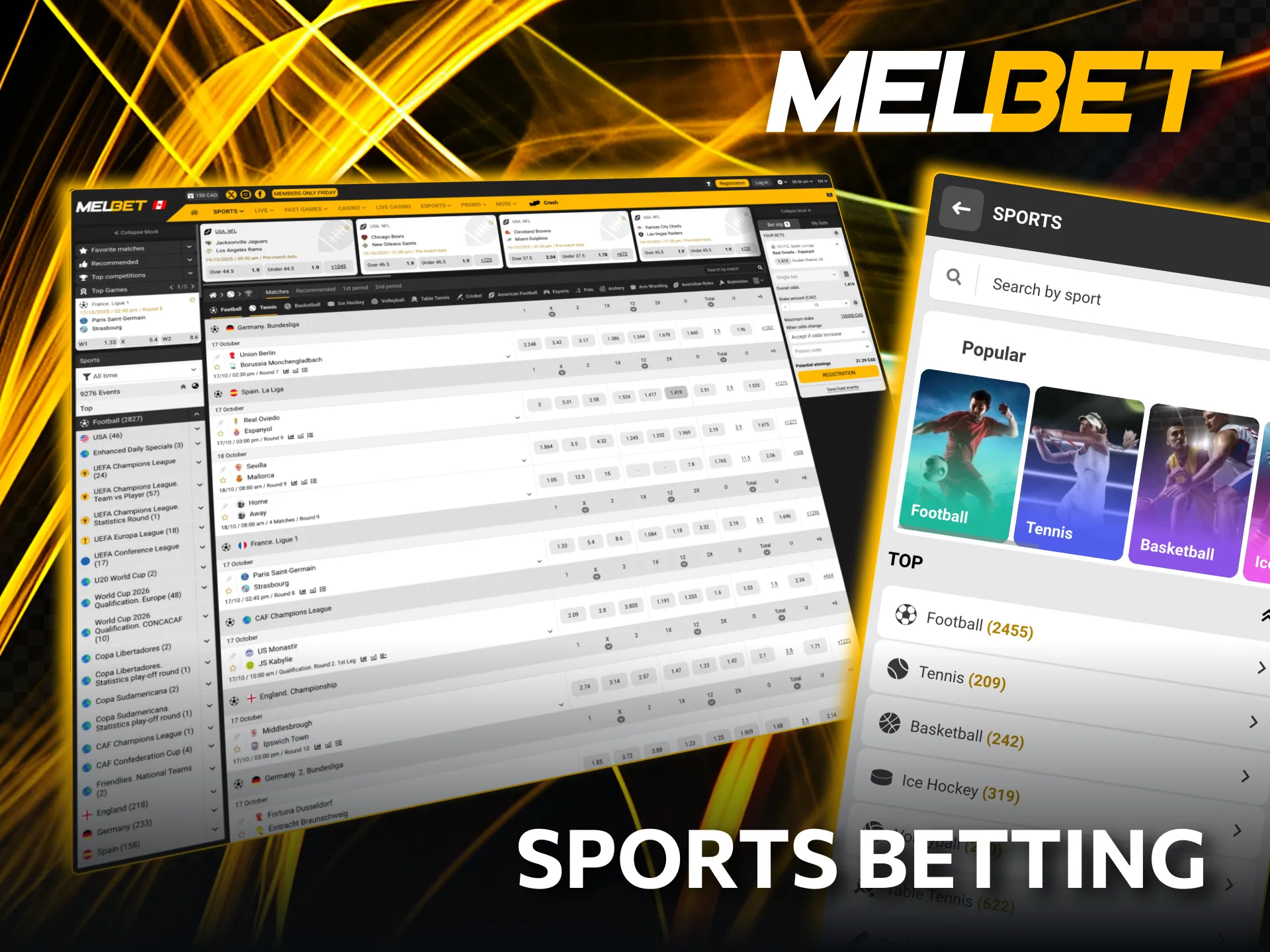 Over 30 sports available for betting on Melbet platform.