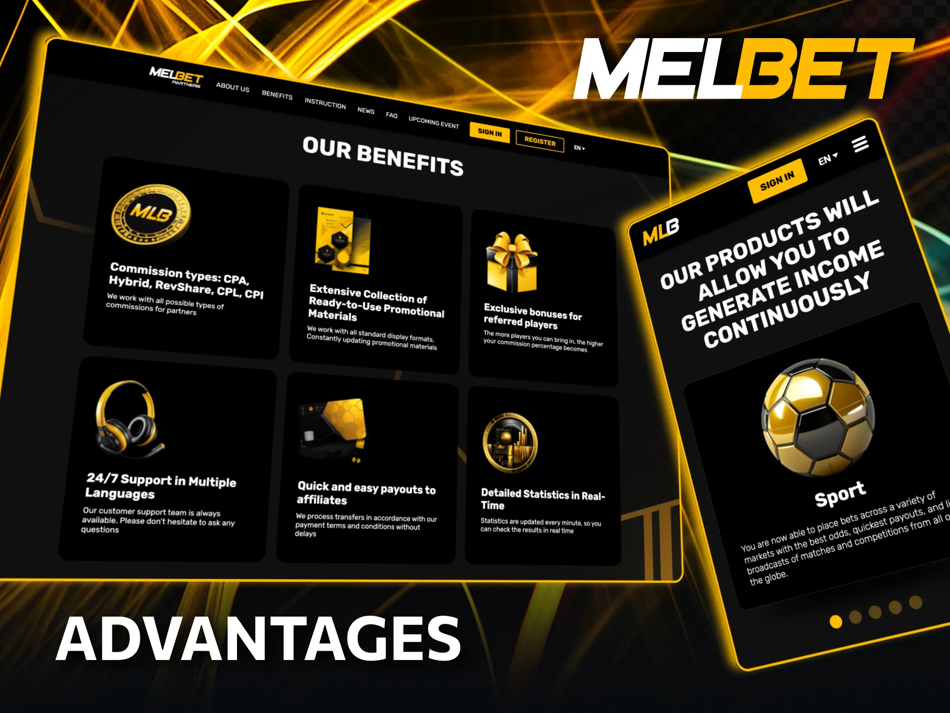 Key advantages of joining the Melbet partner program.