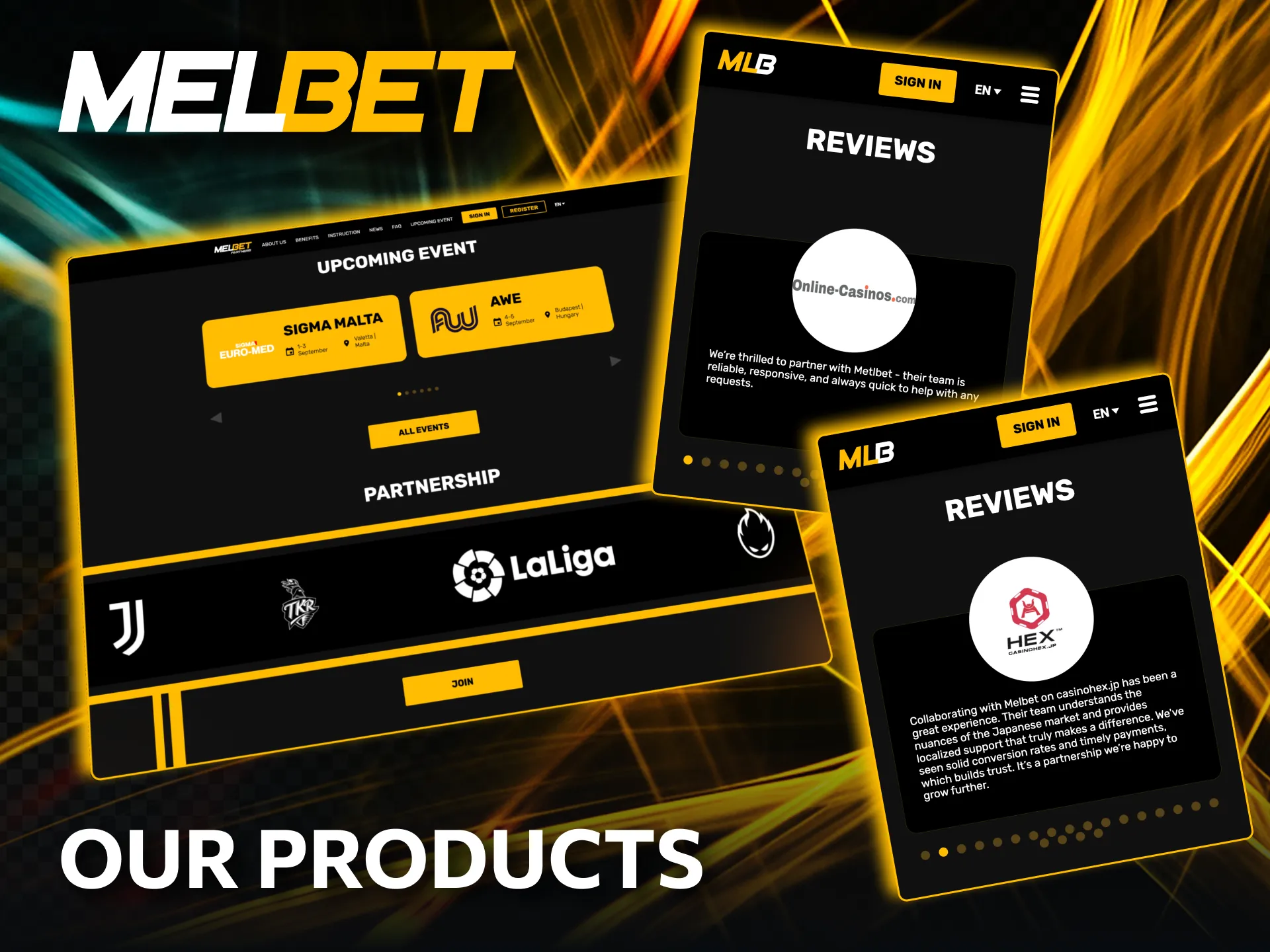 Melbet offers sports betting and online casino games.