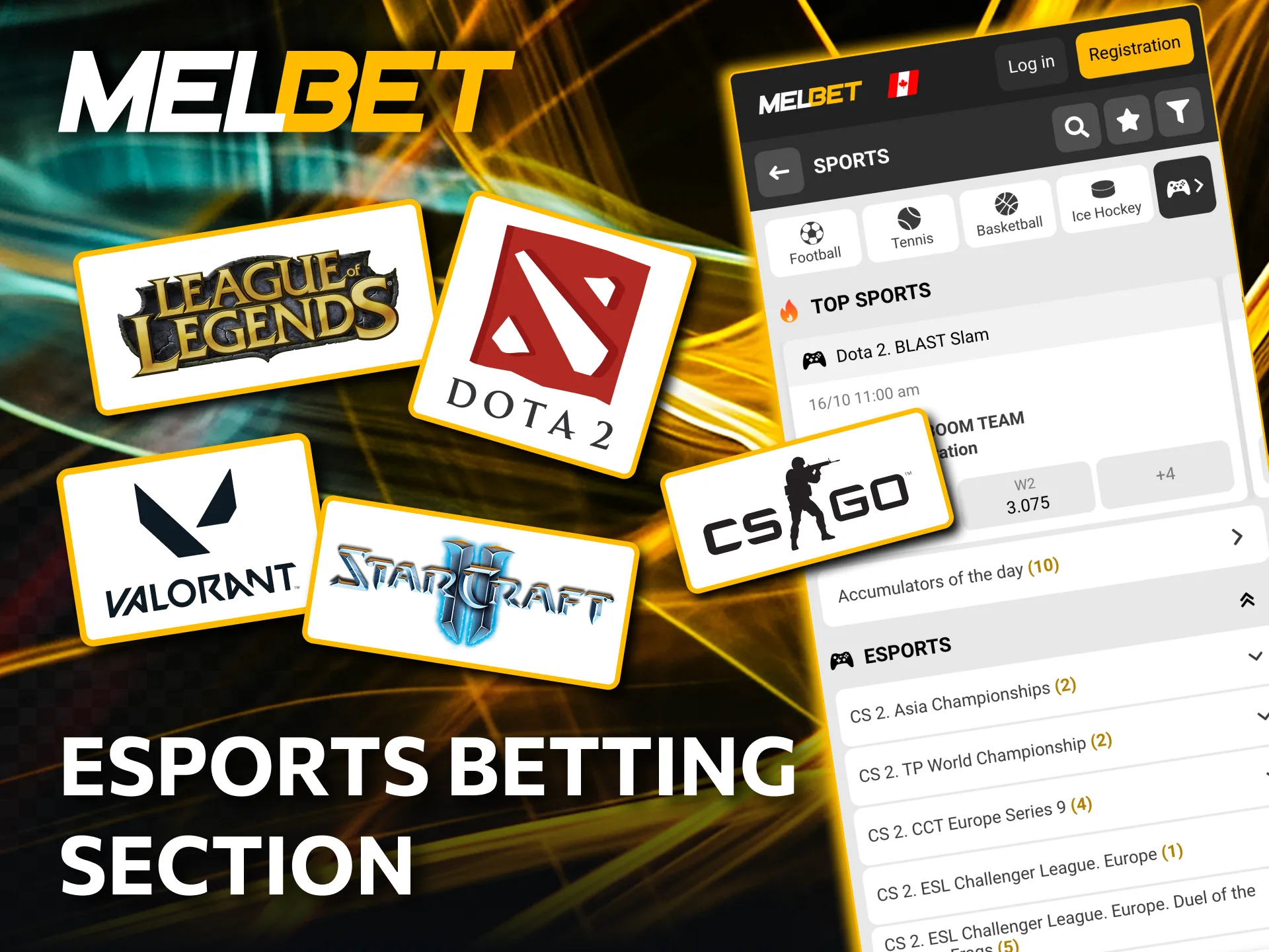 Melbet features top competitive games for esports fans.