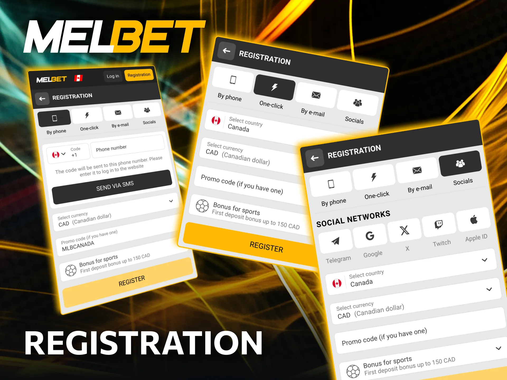 Register on Melbet using email, phone or social login.