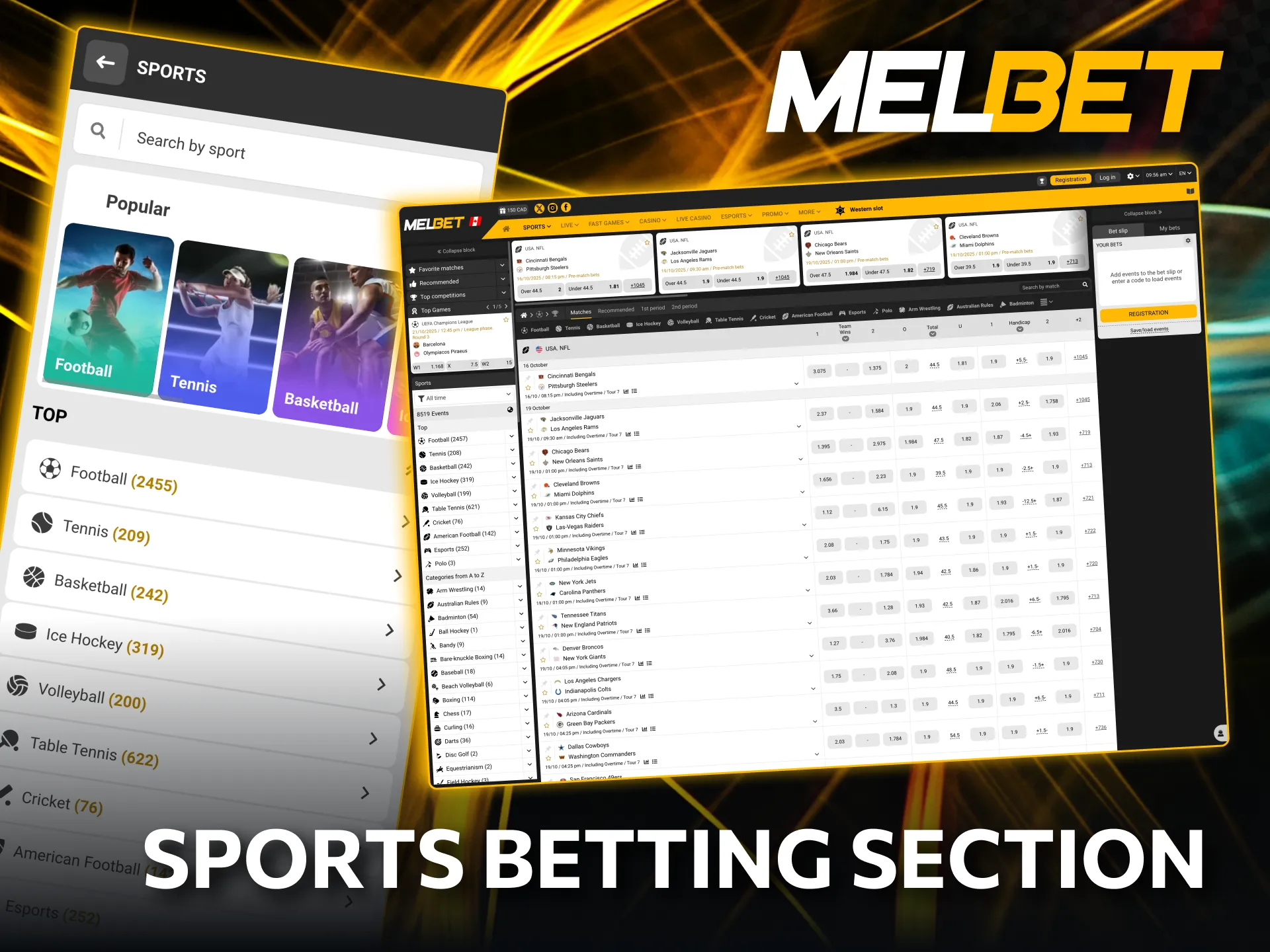 Daily sports betting options available on Melbet.