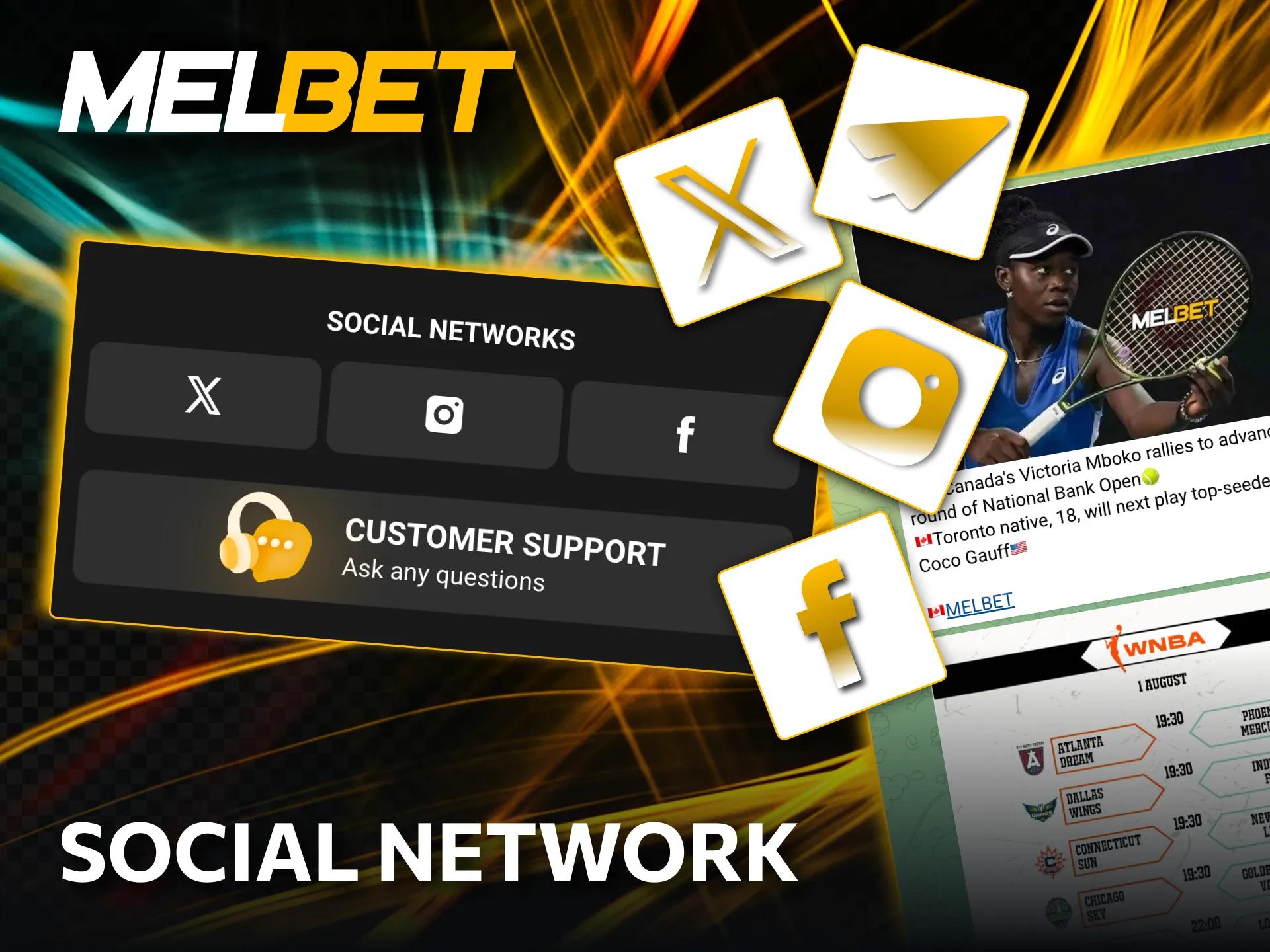 Connect with Melbet via Facebook, X, and YouTube.