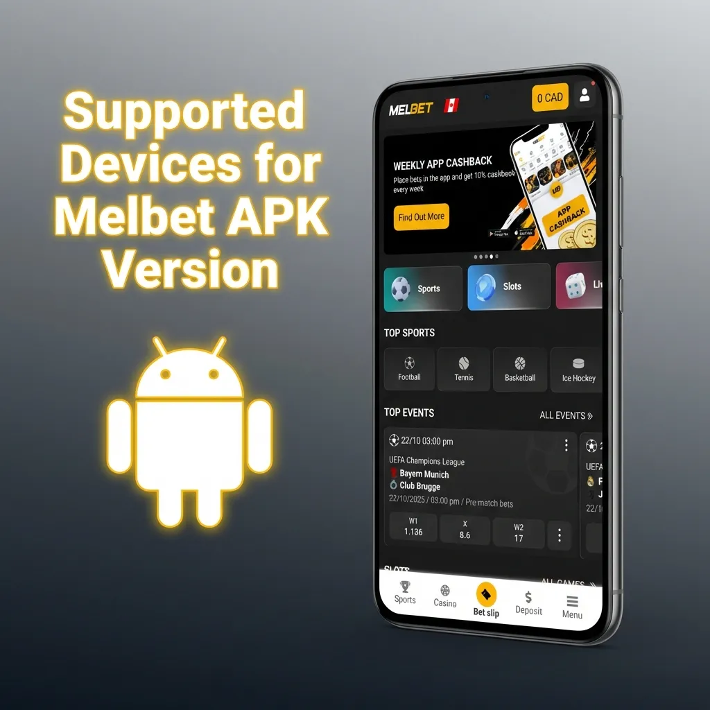 Table showing compatible Android device brands and models for Melbet APK, including Samsung, Sony, Huawei, OnePlus, and others.