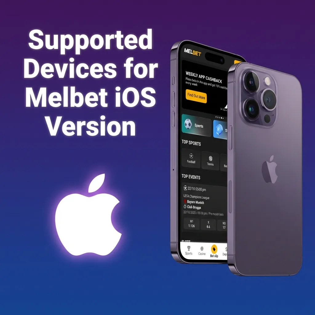 Melbet iOS app compatibility chart showing supported Apple devices including iPhone 12-15 and iPad models